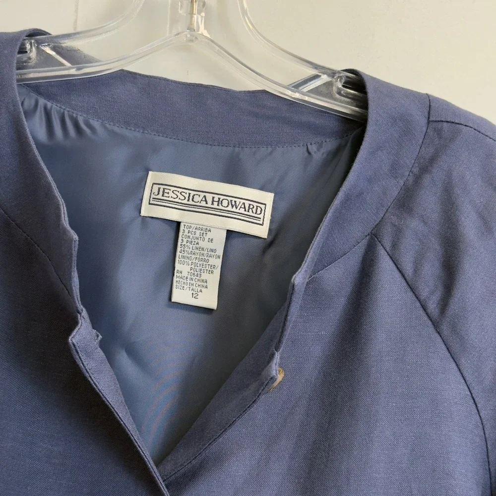 Jessica Howard Womens Blue Linen Blend Button Front Cropped Jacket Size 12 NWT